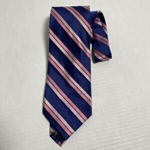 Mens Covington Blue‎ Pink Striped Tie Office Navy Silk Preppy Classic Business